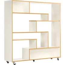 Andas Raumteilerregal "Sten, Bücherregal, Standregal, Regal, Raumteiler", weiß (weiß, natur), B:140cm H:143cm T:35cm, Regale, auf Rollen, mit viel Stauraum, FSC-zertifiziert