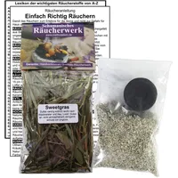 SWEETGRASS Mariengras Süßgras Bisongras 60ml zum RÄUCHERN. Räucher-Set mit Räucherwerk + Räucherkohle + Räuchersand + Räucheranleitung + Lexikon der wichtigsten Räucherstoffe A-Z. 82060-81