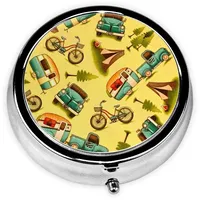 Pillendose für Auto und Fahrrad, bedruckt, rund, tragbar und kompakt, ideal für Reisen