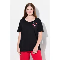 Ulla Popken Pyjama Pyjamashirt Herzen Halbarm schwarz 54/56