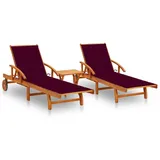 vidaXL 2X Akazienholz Massiv Sonnenliege mit Tisch Auflagen Gartenliege Relaxliege Liege Gartenmöbel Holzliege Strandliege Saunaliege Freizeitliege