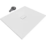 iflair Smc Duschwanne Duschtasse mit Anti-rutsch Flach Mit Steinoptik Weiss inkl. Ablaufgarnitur 120x100 cm