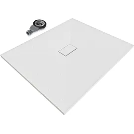 iflair Smc Duschwanne Duschtasse mit Anti-rutsch Flach Mit Steinoptik Weiss inkl. Ablaufgarnitur 120x100 cm