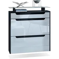 Vladon Schuhschrank, Weiß Hochglanz, Schwarz Hochglanz, Holzwerkstoff, 89x96x23 cm,