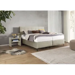 Boxspringbett ALINA "Elmar", beige (beige tcm 12), B:200cm L:209cm, Struktur fein TCM (100% Polyester), Komplettbetten, Boxspringbett, mit gestepptem Kopfteil, inklusive Matratze und Topper