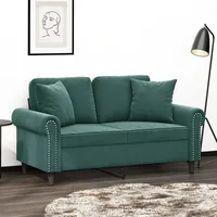 vidaXL 2-Sitzer-Sofa mit Zierkissen Dunkelgrün 120 cm Samt