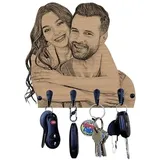 V2G1K2HJ.d Personalisierte Foto-Schlüsselanhänger aus Holz für Wanddekoration mit 4 Haken, rustikale Schlüsselanhänger für Heimdekoration, vorkonalisierte Geschenke für Familie, Geburtstag