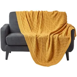 Homescapes Strickdecke Dunkelgelb, Textil, Rauten, Rechteckig, 150x200 cm, Oeko-Tex®, Wohntextilien, Decken