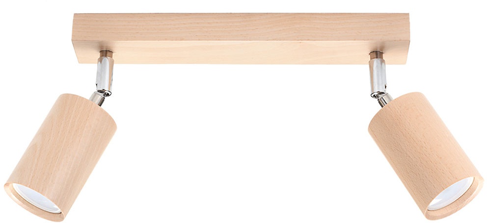 Deckenleuchte 2 flammig modern Deckenspot Spotlampe Deckenstrahler verstellbar Holz, Strahler braun natur, 2x GU10, L 30 cm, Wohnzimmer