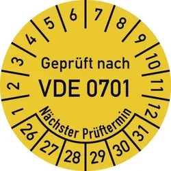 Dreifke® Prüfplakette VDE 0701 Nächster Prüft., 2026-2031, Folie, Ø 30mm, 10 Stück/Bogen