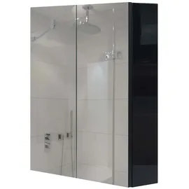 Mendler Spiegelschrank HWC-B19b, Badschrank Hängeschrank, 2 Regalböden hochglanz FSC®-zertifiziert 70x60x16cm ~ schwarz