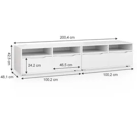 Vicco Lowboard Ruben Weiß, 200cm TV-Board Fernsehschrank TV-Schrank Regal Tisch