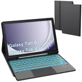 Für Galaxy Tab A9+/A11+ Hülle mit Tastatur - 7 Farben Beleuchtung Abnehmbare Trackpad Tablet Cover - Beleuchtete Deutsches QWERTZ Layout Tastatur mit Stifthalter für Samsung Tab A9 Plus/A11 Plus 11"