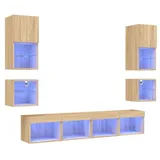 vidaXL 8-tlg. Wohnwand mit LED-Beleuchtung Sonoma-Eiche Holzwerkstoff