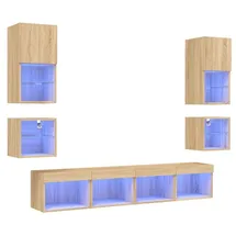 vidaXL 8-tlg. Wohnwand mit LED-Beleuchtung Sonoma-Eiche Holzwerkstoff