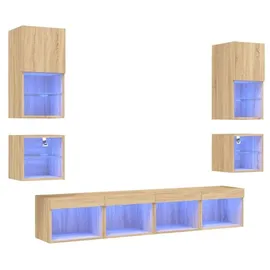 vidaXL 8-tlg. Wohnwand mit LED-Beleuchtung Sonoma-Eiche Holzwerkstoff