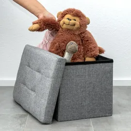 Intirilife Faltbare Sitzbank 49x30x30 cm in FELS GRAU - Sitzwürfel mit Deckel und Stauraum aus Stoff mit Mulden - Sitzcube Fußablage klappbare Aufbewahrungsbox Truhe Sitzhocker