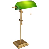 GLOBO Tischlampe altmessing Glas grün Leseleuchte höhenverstellbar, Zugschalter, 1x E27 LED warmweiß, LxH