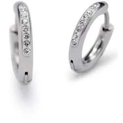Paar Creolen FIRETTI "Schmuck Geschenk Glamour", silber (edelstahlfarben, kristallweiß, kristallweiß), Ohrringe, Damen, Edelstahl, mit Zirkonia (synth.)