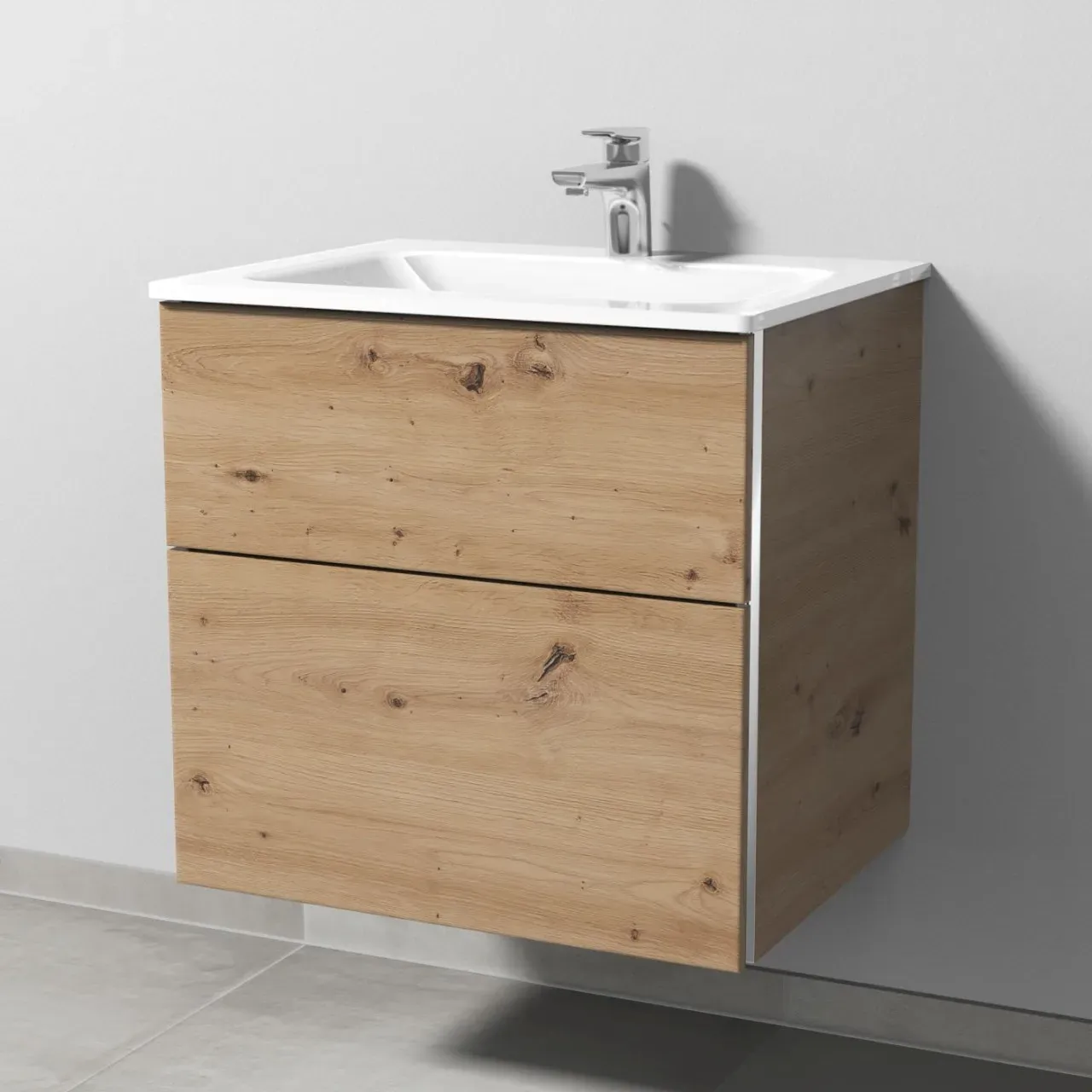 Sanipa 3way Glas-Set Glas-Waschtisch und Unterbau mit 2 Auszügen, Eiche Natural-Touch BR20185