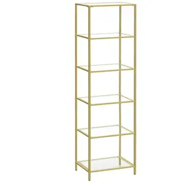 VASAGLE Glasregal 6 Ablagen 30 cm x 40 cm x 177,3 cm Gold