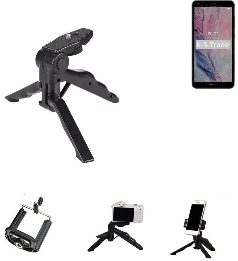 K-S-Trade für Nokia C01 Plus Smartphone-Halterung, (Stativ Tisch-Ständer Dreibein Handy-Stativ Ständer Mini-Stativ) schwarz