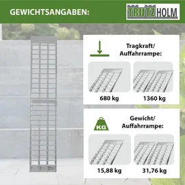 Trutzholm 1 x Auffahrrampe 230 cm Traglast 680 kg Alu klappbar grau Riffelstab Rampe Verladerampe