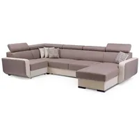 Furnix Wohnlandschaft Polstersofa in U-Form IMPERISIO-U mit Schlaffunktion 2x Bettkasten, verstellbare Kopfstützen, Duo-Optik Eco-Leder/Stoff, 389x85x188 cm beige|braun