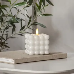 LED Kerze Bubble - Würfelkerze - Echtwachs - realistische 3D Flamme - H: 9,5cm -...