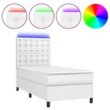 vidaXL Boxspringbett mit Matratze & LED Weiß 90x200 cm Kunstleder