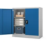 Jan Nowak Kleiner Aktenschrank C001B Büroschrank Metallschrank Lagerschrank 2 Verstellbare Fachböden Pulverbeschichtet Abschließbar 92,5 cm x 90 cm x 40 cm (Grau-Blau)