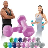 Miweba Sports Neopren Hantelset | Profi Hantel - Hexagon Hanteln Set - Kurzhanteln - Kurzhantel Set - Gymnastikhanteln - Hantel Set - Dumbbell - 0,5-10 Kg (2X 2.0 kg, Pink)