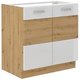 Küchen-Preisbombe Spülenschrank 80 cm Eiche Artisan + Weiß Hochglanz Küchenzeile Küchenblock Küche
