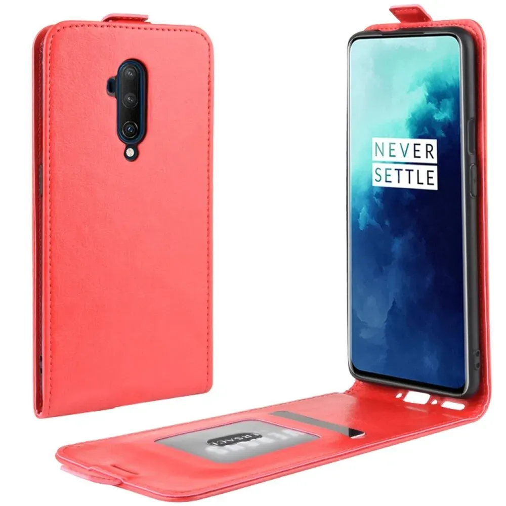 Flip Case Handyhülle für OnePlus 7 Pro Vertikal Schutzhülle Tasche Cover Rot Bumper Smartphone Kartensteckplatz-Kreditkarte-Geldscheine EC-Karte Bank-Karte