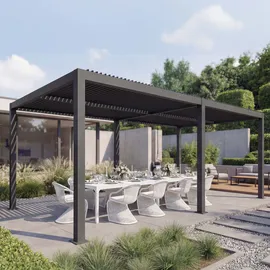Mendler Pergola HWC-L46, Gartenpavillon Lamellen-Pavillon, 10cm-Aluminium-Gestell, Regenrinne sturmfest, 3x6m ~ anthrazit