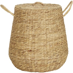 Wäschekorb mit Deckel , braun , Wasserhyazinthe , Maße (cm): H: 48  Ø: 46