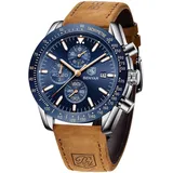 BY BENYAR BENYAR Uhren Herren Chronograph Quarz Braun Lederarmband Armbanduhr Herren Wasserdicht Leuchtende Datum Herrenuhr Mode Lässig Sport Business-Kleid Uhren fur Männer Elegantes Geschenk