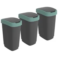 Rotho 3er-Set Mülleimer mit Deckel, Kunststoff (PP) BPA-frei, schwarz/türkis,