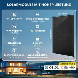 solarmars Balkonkraftwerk polykristallin 4000 W inkl. Anker Solix Solarbank 4 E5000 Pro 500 W