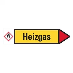 Aufkleber I RKZ-Etikett Heizgas, rechts, gelb/schwarz/rot, ab 90mm Ø, 440x100mm, 2/Bogen