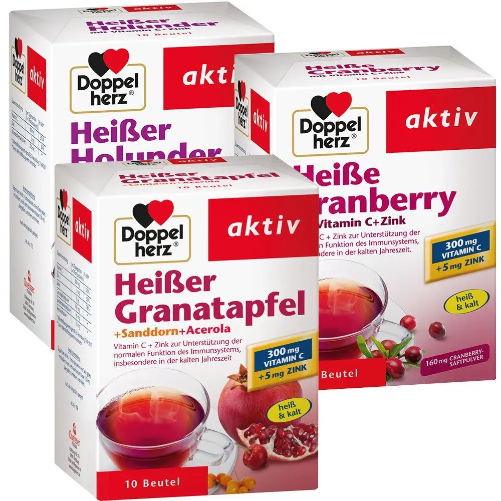 Doppelherz® aktiv Heißes 3er Set Holunder + Cranberry Granatapfel Beutel 3x10 St 3x10 St Beutel