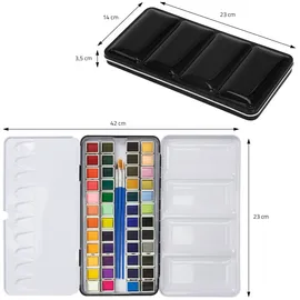 ECD Germany Aquarellfarben Set 48 Farben in Tragbarer Box, Vollaquarell Palette