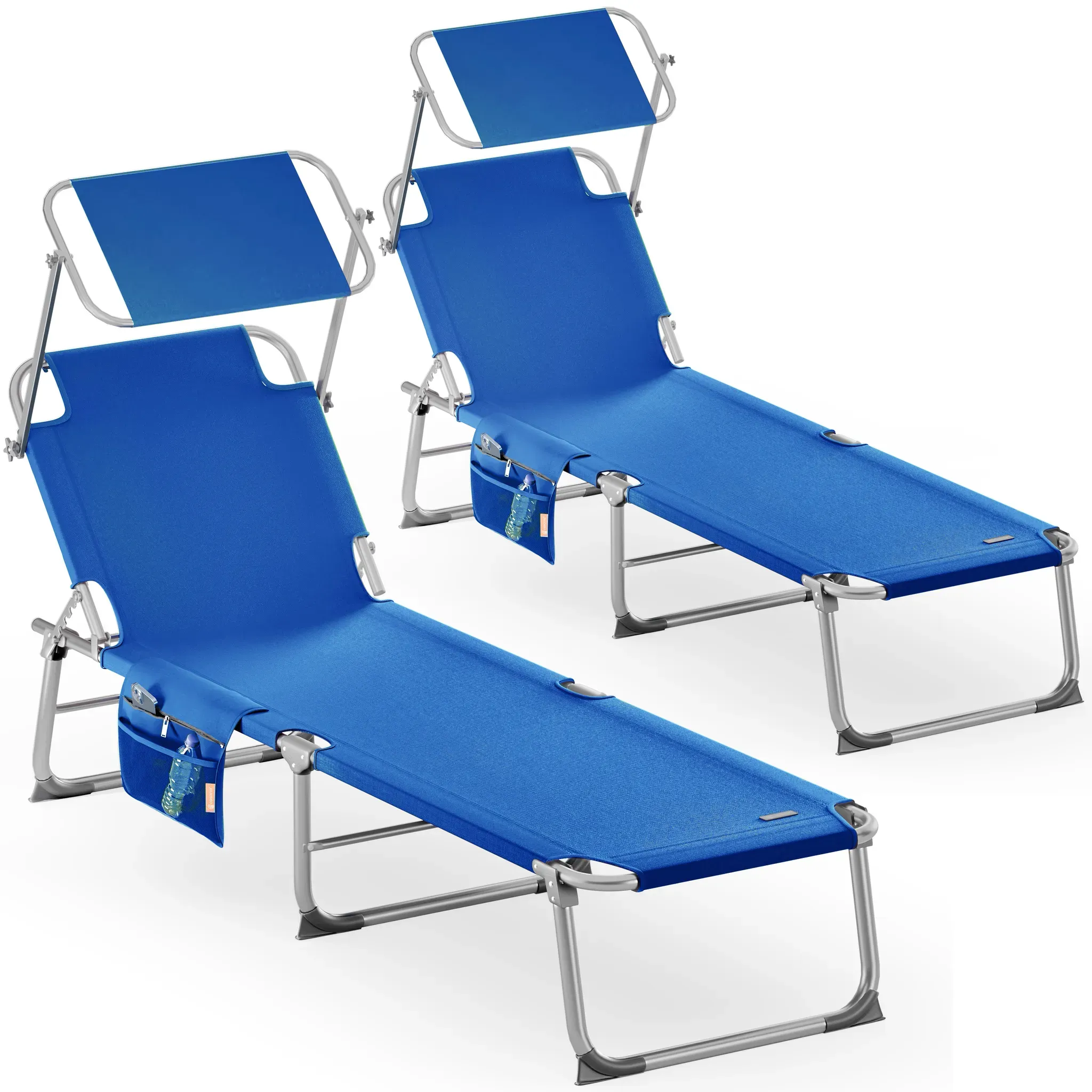 Sun lounger Ibiza set of 2 blue aluminium with sun canopy