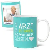 Arzt Geschenk - Personalisierte Kaffee-Tasse (300ml) - Dankeschön für Hausarzt - Keramik Fototasse - Geschenke für Mediziner - Sie als Arzt zu haben, war unser Segen