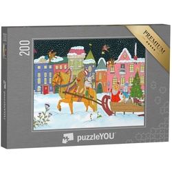 puzzleYOU Puzzle Weihnachtsmann und Tiere auf einem Pferdeschlitten, 200 Puzzleteile, puzzleYOU-Kollektionen Weihnachten
