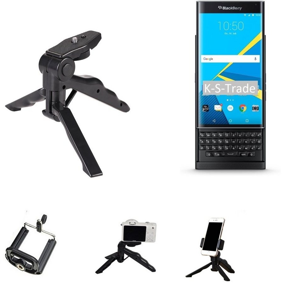 K-S-Trade für Blackberry Priv Smartphone-Halterung, (Stativ Tisch-Ständer Dreibein Handy-Stativ Ständer Mini-Stativ) schwarz