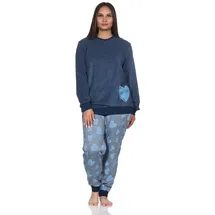 normann Damen Frottee Schlafanzug mit Bündchen - Herz Optik - auch in Übergröße, Farbe:Marine, Größe:40-42 - 40-42