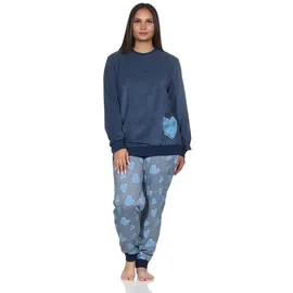 normann Damen Frottee Schlafanzug mit Bündchen - Herz Optik - auch in Übergröße, Farbe:Marine, Größe:40-42 - 40-42