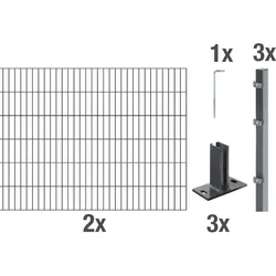 Alberts Komplettset Doppelstabmattenzaun in Anthrazit mit Pfostenträger, 2 m Matten, Höhe 80-120 cm
