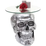 Mendler Beistelltisch Totenkopf HWC-A19, Polyresin Glastisch Wohnzimmertisch, silber 52x55x55cm - Silber